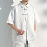 Bonsir Chinese Short-Sleeved Shirt For Men 2024 Summer Loose Disc Button Jacquard Design High Quality Retro Original Color Shirt Unisex