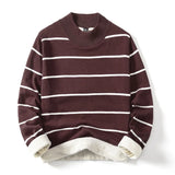 BONSIR  -  Fashion Pullover Navy Black Striped Knitted Sweater Men Women's Autumn Winter Round Neck Casual Korean Trend Cotton Clothing