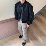 Bonsir Mens Biker Baseball Jacket Autumn Fashion Streetwear Zipper Windproof Bomber Jacket Casual Long Sleeve Tops Men'S Clohing