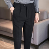 Bonsir Waffle Casual Suit Pant Spring Men Elastic Waist Formal Classic Pants Green Black White Office Social Slim Trousers Homme