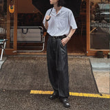 BONSIR  -  New Fashion Korean Style Men T-shirt Light Luxury Henry Collar Tops Casual Loose High Quality Solid Color Half Sleeve Tees M-2XL