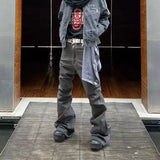 Bonsir High Street Washed Gray Boot Cut for Men and Women Straight Frayed Casual Baggy Flare Jeans Oversized Loose Denim Trousers