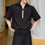 Bonsir Mens Sexy Perspective Low-Cut Shirt Genderless 2024 New Nightclub Personalized Versatile Solid Color Short-Sleeved Top Unisex