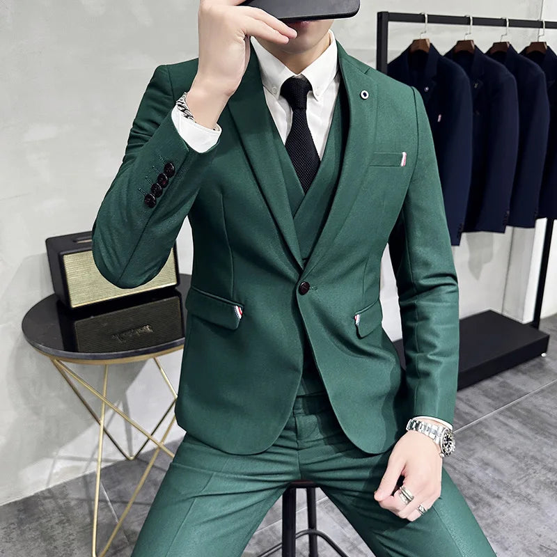 Bonsir (Jackets+Pants+Vest)High Quality Slim Fit Party Suit Mens Tuxedos Formal Business Wedding Social Suits Woven Decorate 3 Pcs Set