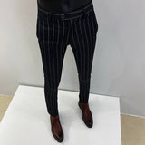 Bonsir Classic Stripe  Mens Formal Pant Formal Business Office Social Trousers High Quality Men Korean Slim Fit Formal Party Suit Pants