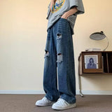 Bonsir Trendy American Style Street Hip Hop Distressed Jeans For Men Loose Fit Straight Leg Long Pants Summer New Arrival