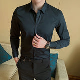 BONSIR  -  7 Colors Men's Classic Style Business Fashion Solid Color Long Sleeve Shirt Cotton Casual Slim Fit Shirt Male Office Clothes