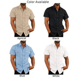 BONSIR  -  Casual Men\'s Short Sleeve Shirts And Blouses 2 Pockets Summer Solid Color Baggy Casual Tops Beach Shirt Clothing
