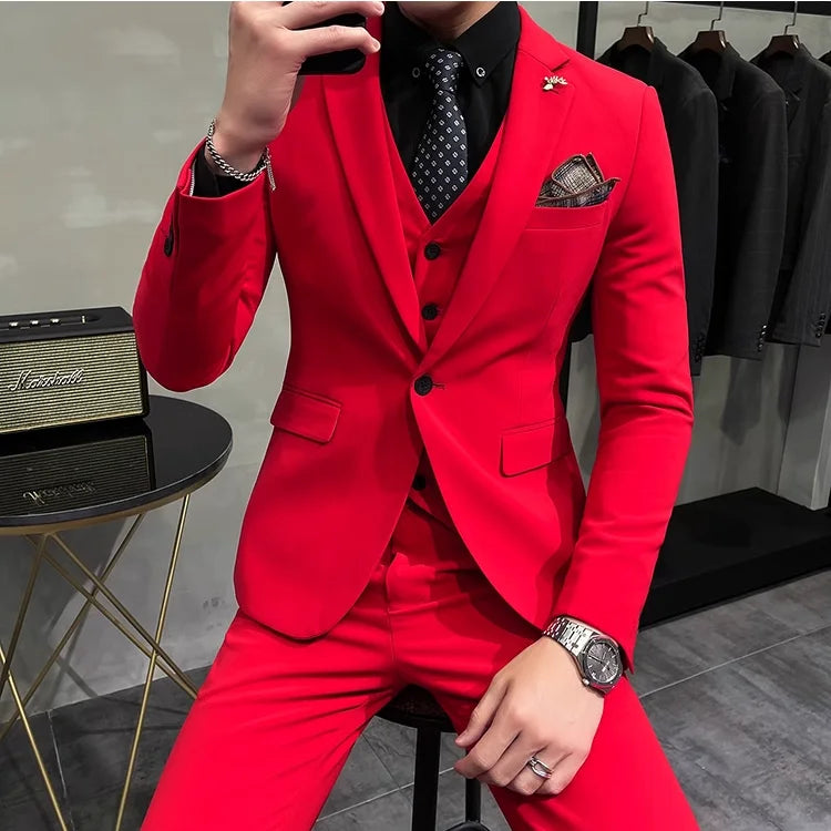 Bonsir (Jacket +Vest+Pants) New Mens Wedding Suits Groom Solid Color Formal Office Business Slim Fit Suit Tuxedos 3-Pieces Set