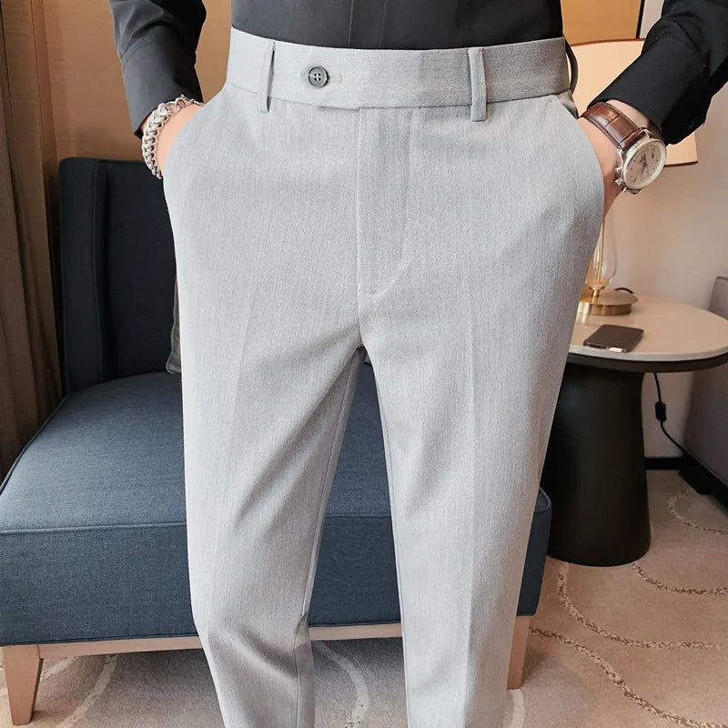 Bonsir Autumn Winter New Embroidered Business Formal Pants Men Fashion Wedding Slim Fit Trousers High Quality Solid Social Suit Pants