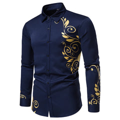 Bonsir Trendy New Single-breasted Men's Shirts Europe & America Fashion Bronzing Printing Shirts for Men Long Sleeves Lapel Shirt