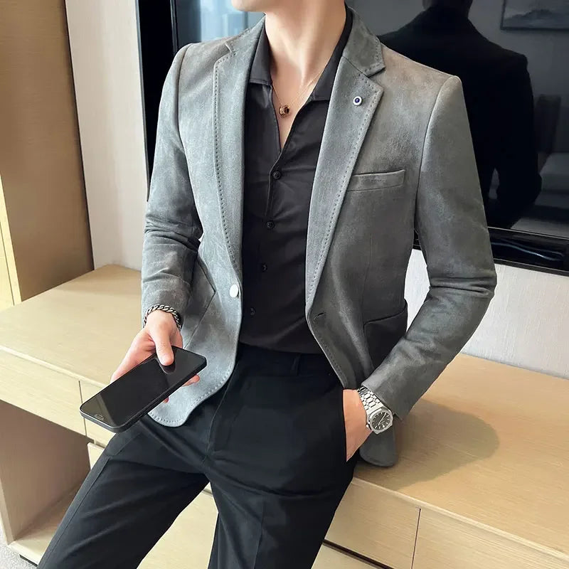 Bonsir 6 Color Luxury Deerskin Velvet Slim Fit Blazer Coat New Fashion Casual Business Slim Fit Social Wedding Men's Suit Jacket