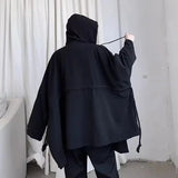 Bonsir Mens Hooded Windbreaker Dark Gothic Style Cape Sweater Streetwear Y2k Rope Decoration Personality Jacket Men'S Clothing 2024