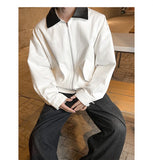 BONSIR  -  Autumn New Fashion Men's Loose Color-coded Casual Trendy Turn-down Collar Long Sleeve Zipper Jacket Male Coat Clothes Tops