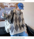 BONSIR  -  Korean Plaid Sweaters for Men Autumn Winter Patchwork Crew Neck Sweater Men Pullovers Casual Long Sleeve Knitted Y2k Shirt