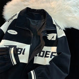 Bonsir American Vintage Racing Jacket Men Cycling Lapel Jacket Women BF Letter Varsity Coat Oversize High Street Vibe Baseball Uniform