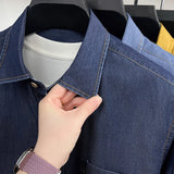BONSIR  -  100% Cotton Unisex, Long Sleeve Denim Shirt, Bright Line Design Casual Solid Color Shirt Coat, Loose Shirt