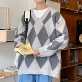 BONSIR  -  Korean Plaid Sweaters for Men Autumn Winter Patchwork Crew Neck Sweater Men Pullovers Casual Long Sleeve Knitted Y2k Shirt