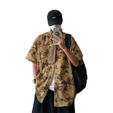 BONSIR  -  Japanese Retro Men Shirt Hong Kong Style Floral Male Short Sleeved Blouse Summer Loose Collar Tie Design Cardigan Blusas