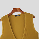 BONSIR  -  Men Tank Tops Knitted Deep V Neck Sleeveless Male Vests Summer Streetwear 2025 Solid Color Sexy Fashion Men Clothing