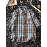 BONSIR  -  New Men's Short sleeved Shirt Summer Trendy Versatile Checkered Collar Short sleeved Casual Loose