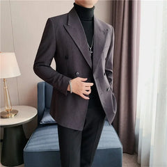 Bonsir British Style Men Stripe Slim Fit Double Breasted Blazer Jackets Men Clothing 2024 New Business Formal Wedding Dress Suit Jacket