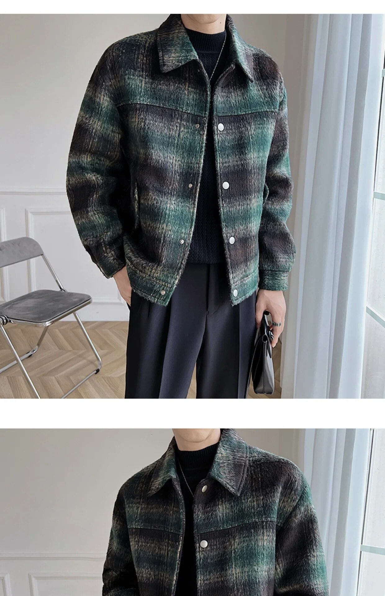 Bonsir Autumn Winter Wool Blends Men Plaid Single Breasted Vintage College Woolen Coats Oversize Casual Streetwear BF Fashion Coat Y42