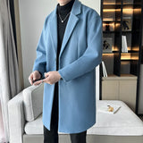 Bonsir New Autumn Woolen Trench Korean Men Fashion Business Casual Solid Long Trench / Streetwears Winter Men One Button Overcoat