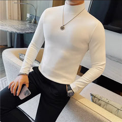 Bonsir Autumn Winter New Velvet T-Shirts Men High Neck Solid Color Long Sleeve T Shirt Fashion Korean Slim Fit Casual Tees Men Clothing