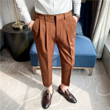 Bonsir British Style Summer New Solid Business Casual Suit Pants Men Fashion Naples High Waist Straight Pant Men Slim Social Trousers