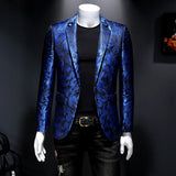 Bonsir Plus Size 6XL-M Luxury Men Jacquard Slim Fit Blazer Stage Performance Metal Gold Yarn Casual Suit Jacket Formal Stage Costumes