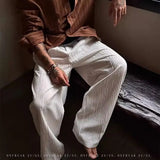 BONSIR  -  Korean style texture pleated ice silk casual pants for men's summer old money style drooping cleanfit wide-leg trousers