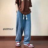 Bonsir Ripped Casual Men Jeans Pants Straight Wide Leg Harajuku Oversize Streetwear Denim Trousers
