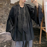 BONSIR  -  Design Black White Contrast Tie Decoration Men's Loose Pullover Wide Sleeve Shirt Korean Street Fashion Dance Party Luxury Shirt