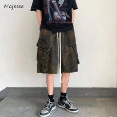 Bonsir Cargo Shorts Men Camouflage Breathable Stylish Big Pockets Baggy Cozy Personality Leisure Japanese Advanced Drawstring Aesthetic