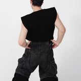 Bonsir Mens Vest Shoulder Pads And Metal Decoration Casual Vest Streetwear Fashion Sleeveless T-Shirt Old Money Men'S Clothing 2025 New