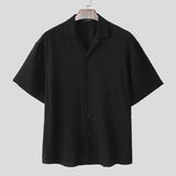 BONSIR  -  Men Shirt Lapel Short Sleeve Summer Loose Casual Tops Streetwear Shirts 2025 Patchwork See Through Stylish Men Clothing