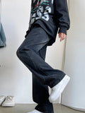 BONSIR  -  Fashion Patchwork Men's Bootcut Jeans Elastic Waist Drawstring Denim Pants High Street Classic Light Blue Black Male Trousers