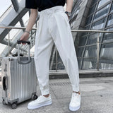 Bonsir Summer Elastic Waist Drape Suit Pants Men Business Office Casual Pants Male Fashion Loose Social Party Formal Trousers