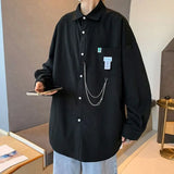 Bonsir Men Korean Fashion Appliques Oversized Chain Design Streetwear Harajuku Y2K Shirts Youth Handsome Casual Solid Long Sleeve Tops