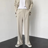 BONSIR  -  Men Straight Casual Pants Summer New Korean Style Baggy Personality Slit Wide Leg Blazer Pants Trousers Male Streetwear