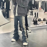 Bonsir RO Style Gradient Washed Sashes Flare Jeans Unisex Streetwear Baggy Y2K Bell-bottoms Harajuku Loose Casual Denim Trousers