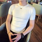 Bonsir Top Quality Summer Thin Short Sleeved Knitwear T-shirt Men Clothing Solid Color Slim Fit O-Neck Tee Shirt Streetwear 3XL-M