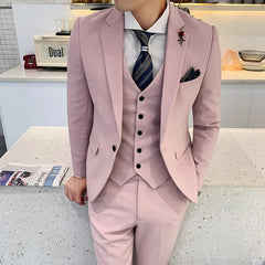 Bonsir Dusty Pink Men Suits Slim FIt Single Breasted Notched Lapel Wedding Elegant Formal Clothing Three Piece Jacket Pants Vest Custom