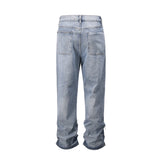 Bonsir String Lace Up Frayed Washed Pantalones Hombre Baggy Blue Jeans for Men Y2k Streetwear Washed Casual Denim Trousers Oversized