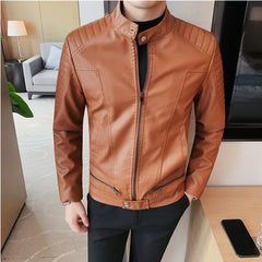 Bonsir Autumn Men's Leather Jackets Stand Collar Motorcycle Pu Leather Casual Slim Fit Jackets Coat Streetwear Black Biker Coats