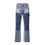 Bonsir High Street Patchwork Ripped Black Jeans Pants for Men Straight Retro Casual Sashes Pockets Denim Trousers Oversized Loose Jean