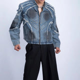 Bonsir Mens Biker Tassel Raw Edge Jacket Autumn Streetwear American Retro Personality Youth Casual Washed Denim Jacket Men'S Clothing