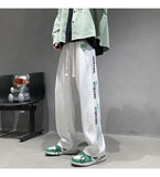 BONSIR  -  Autumn White Casual Pants Men Spliced straight Wardrobe Trousers Hong Kong Style High Street Wide-leg Sports Trousers