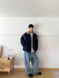 BONSIR  -  American retro niche splicing contrasting double collar jacket for men's spring new trendy brand loose couple pilot jacket